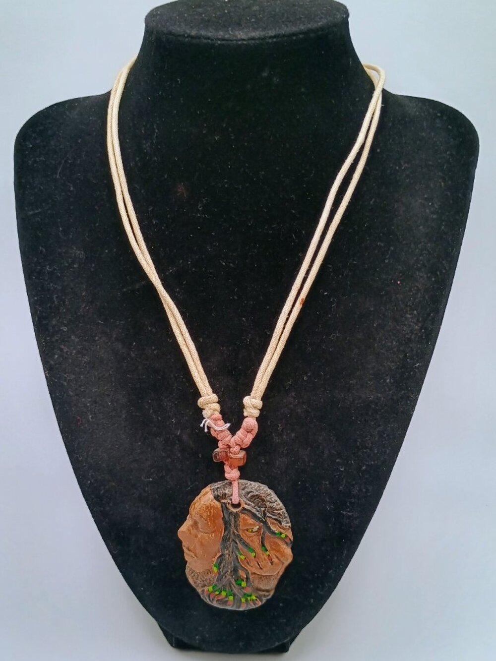 Ancestral Dual Necklace Human Face Lion Macrame
